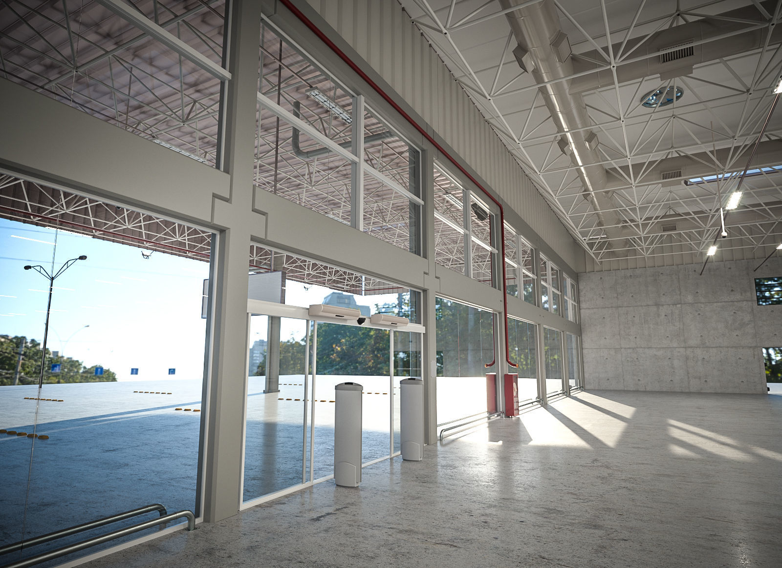 Warehouse industrial with metal roof 3D model_3