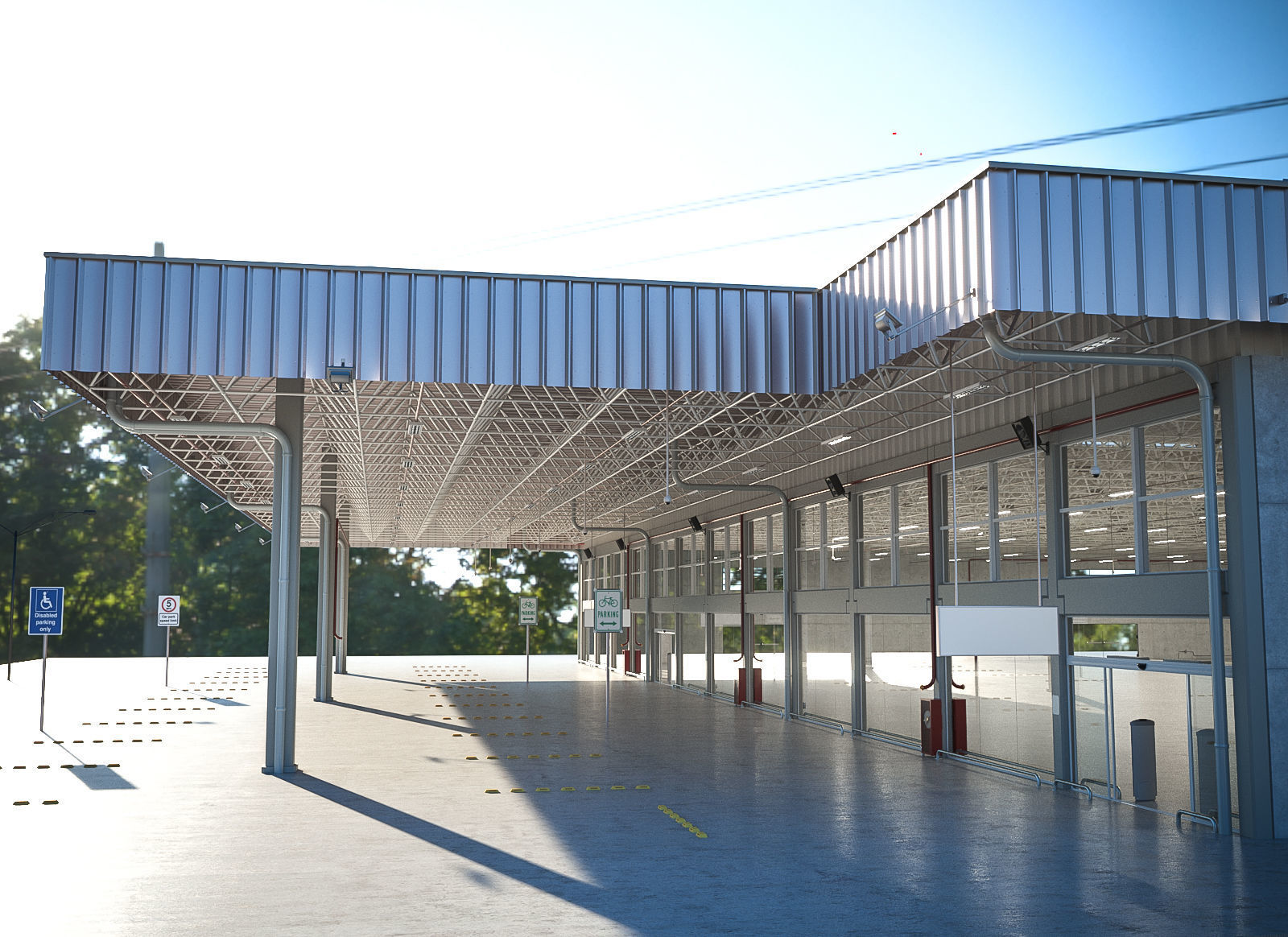 Warehouse industrial with metal roof 3D model_2