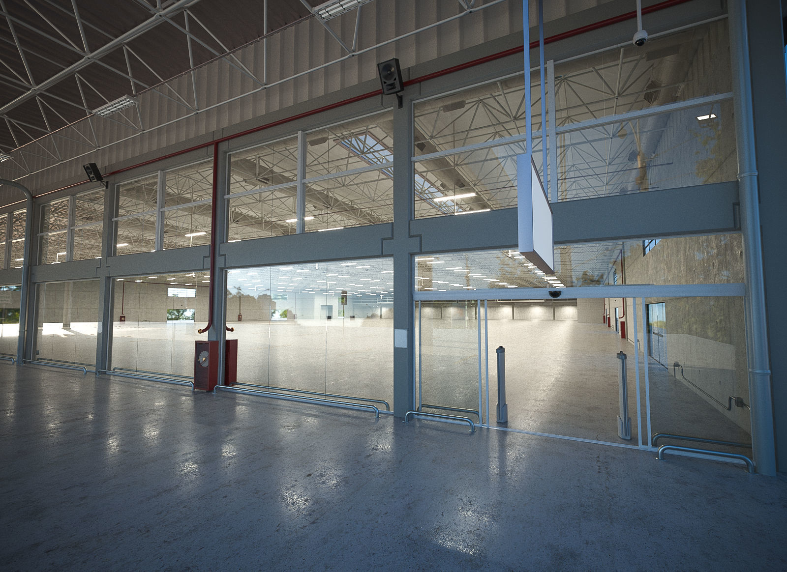 Warehouse industrial with metal roof 3D model_1