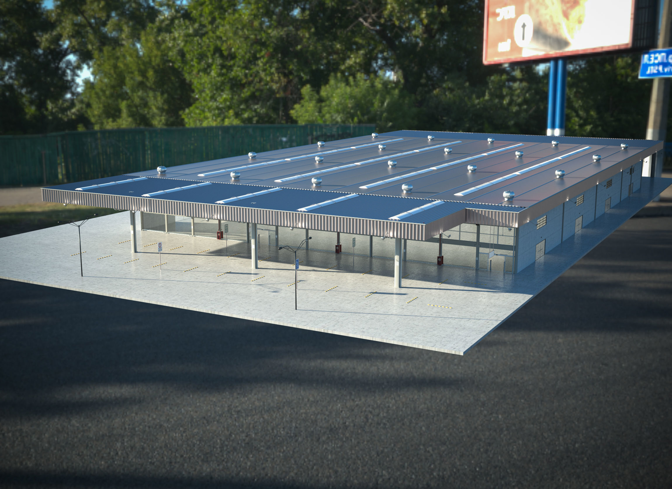 Warehouse industrial with metal roof 3D model_14