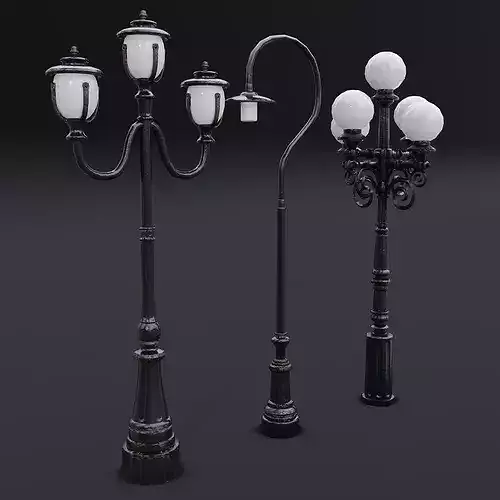 Street Lamp Set Low-poly 3D model 3