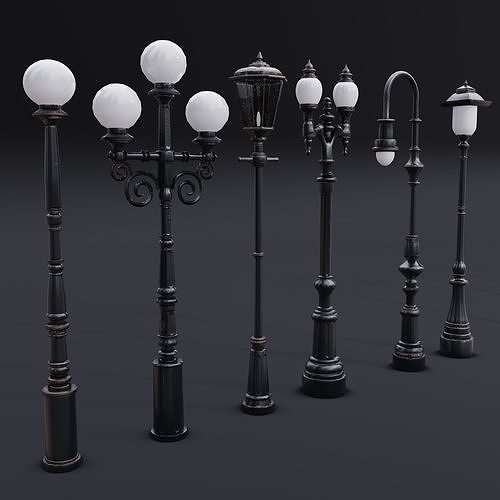 Street Lamp Set Low-poly 3D model