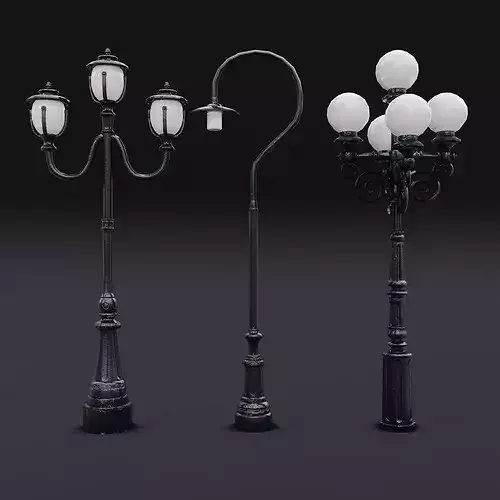Street Lamp Set Low-poly 3D model 7