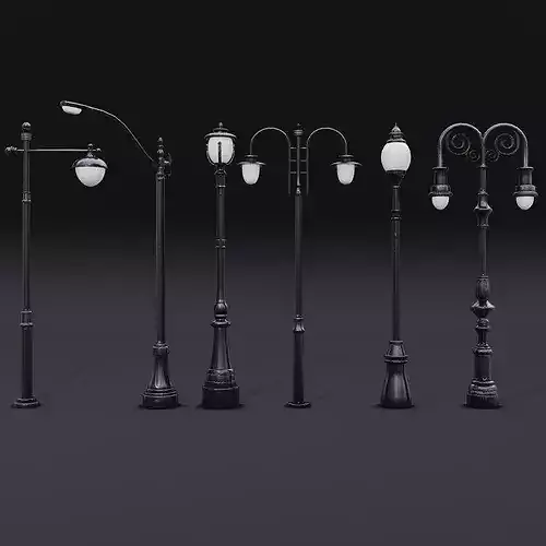 Street Lamp Set Low-poly 3D model 6