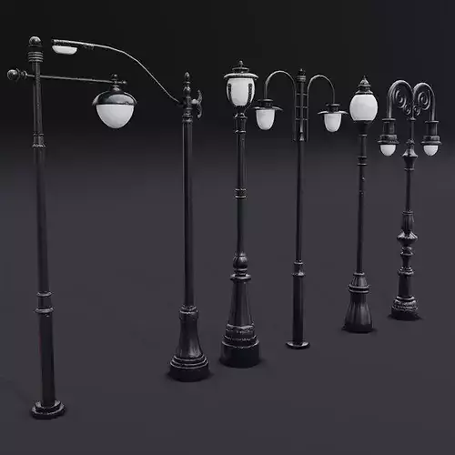 Street Lamp Set Low-poly 3D model 2