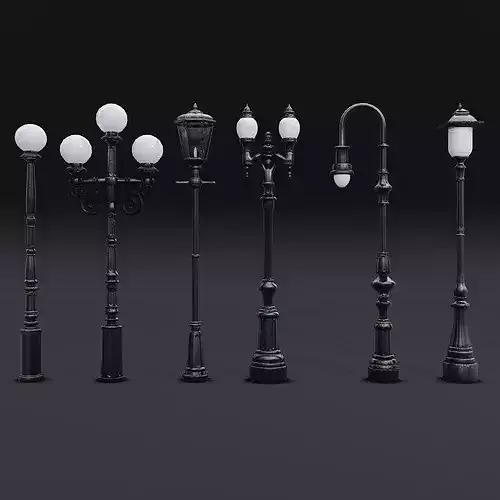 Street Lamp Set Low-poly 3D model 5