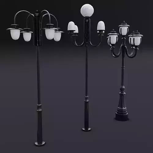Street Lamp Set Low-poly 3D model 4