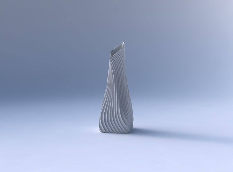 Vase twisted squeezed and bent rectangle 2 with wavy extruded... 3D print model_4