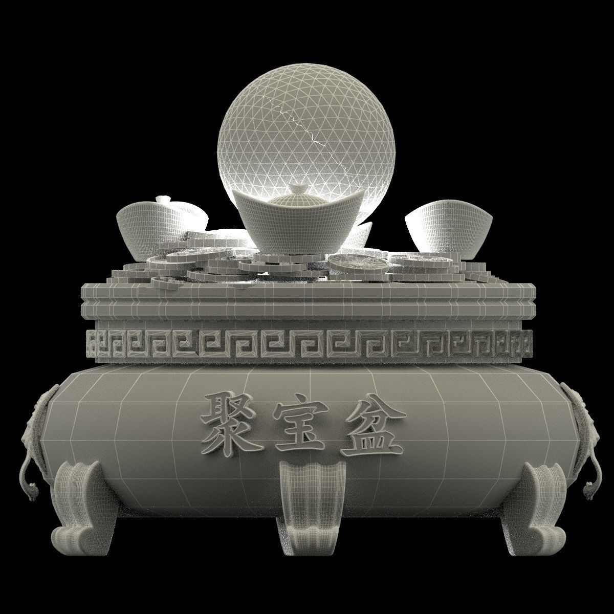 Chinese gold Ingot pot  3D model_5