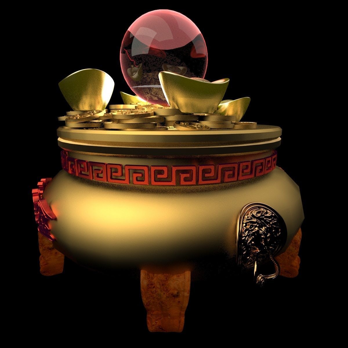 Chinese gold Ingot pot  3D model_4
