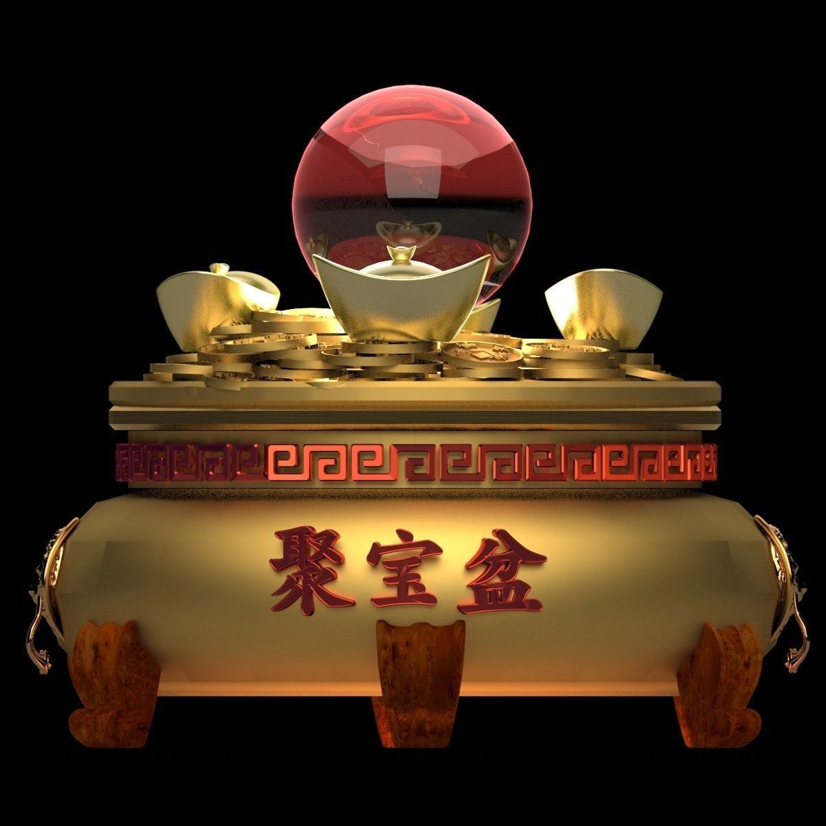 Chinese gold Ingot pot  3D model_3