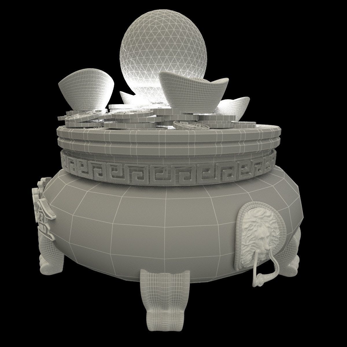 Chinese gold Ingot pot  3D model_7