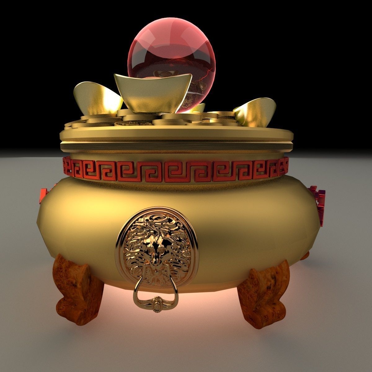 Chinese gold Ingot pot  3D model_1