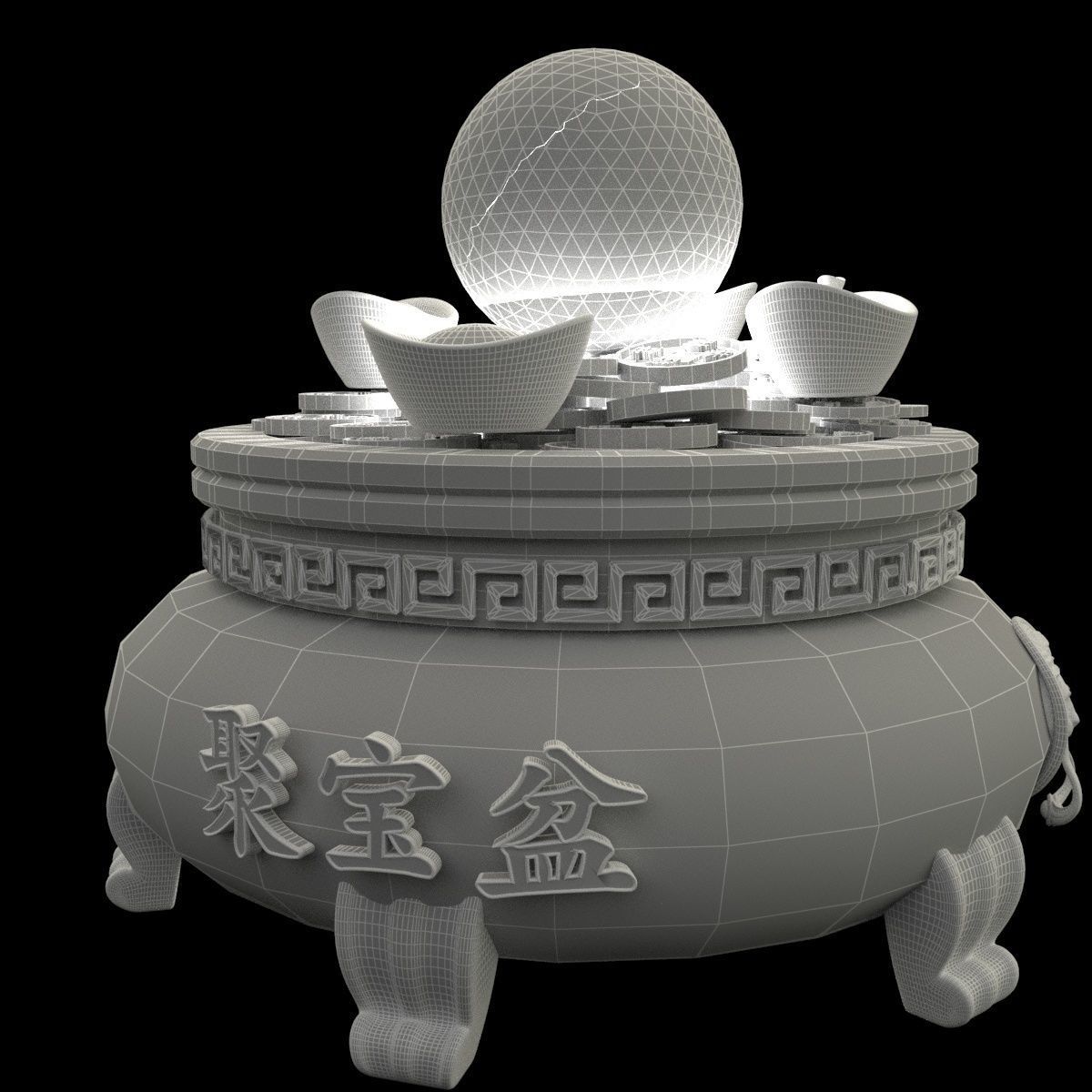 Chinese gold Ingot pot  3D model_6