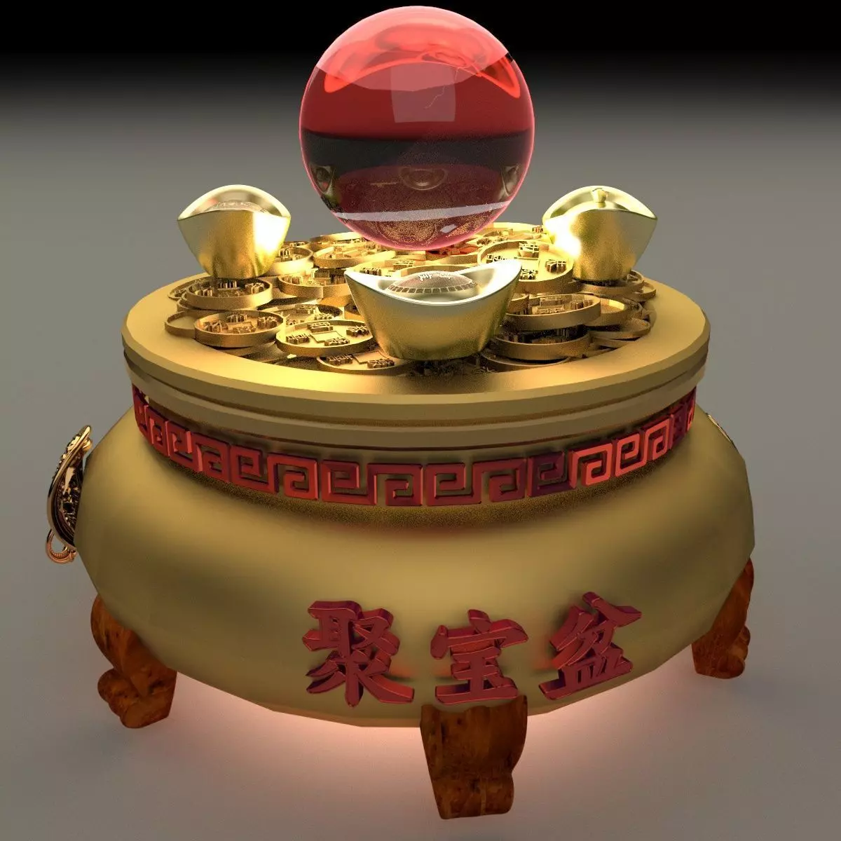 Chinese gold Ingot pot  3D model_0