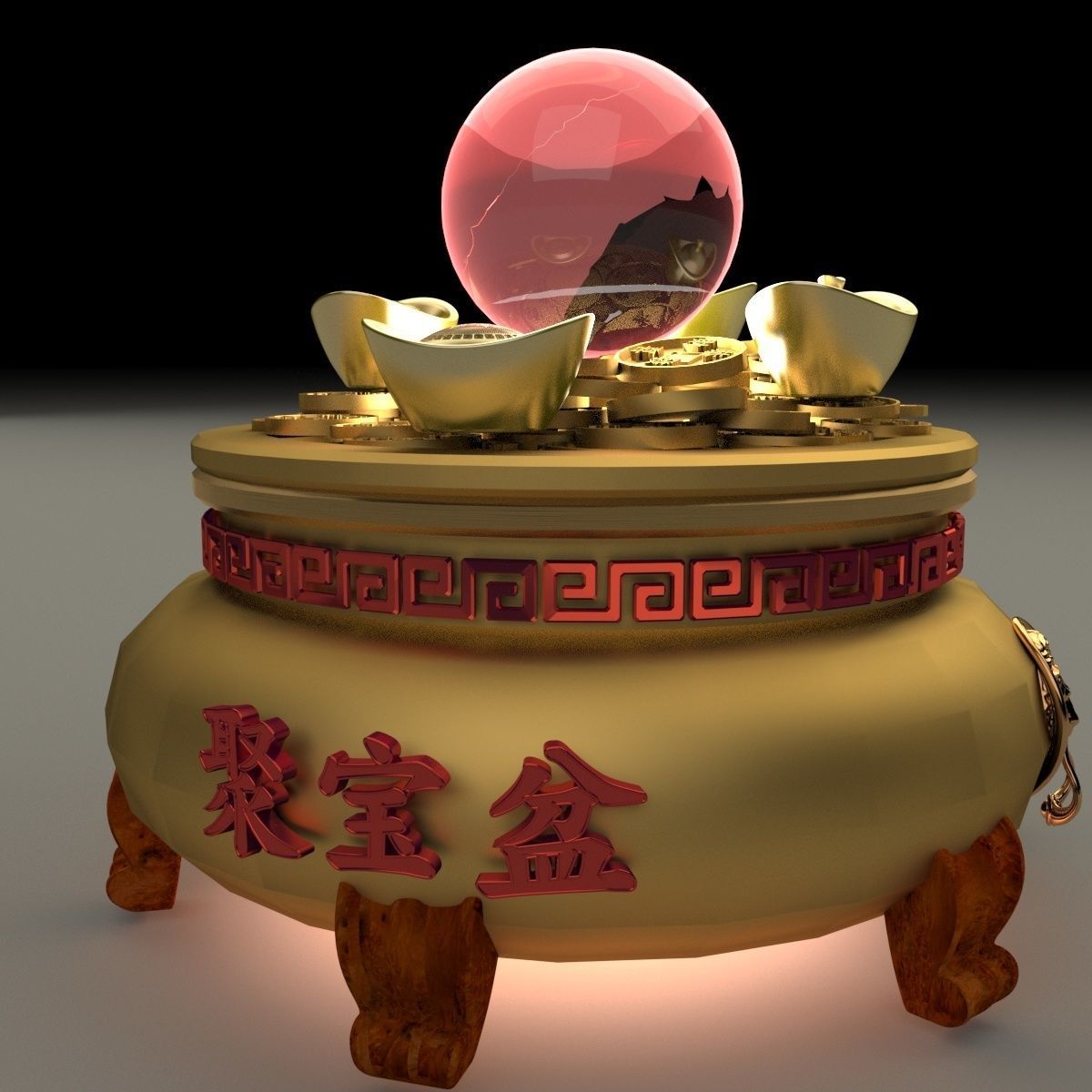 Chinese gold Ingot pot  3D model_2