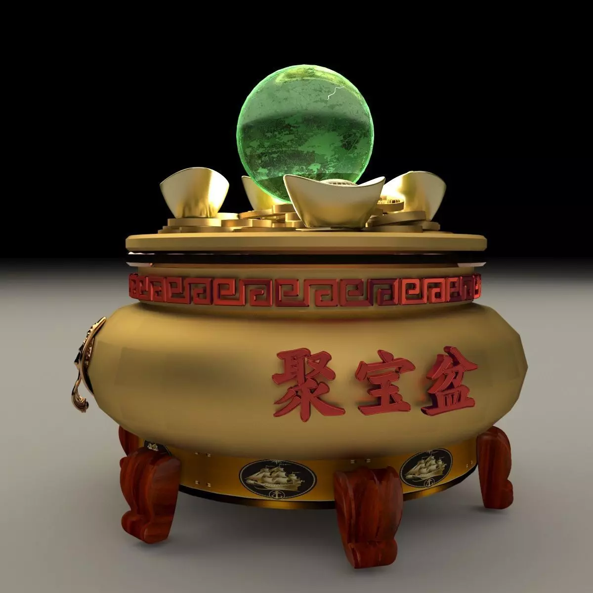 Chinese gold Ingot  pot  3D model_0