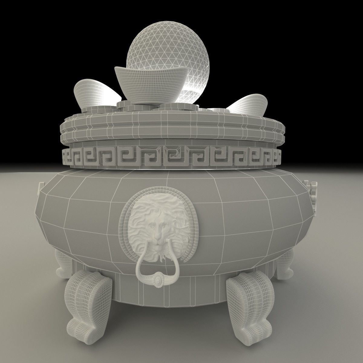 Chinese gold Ingot  pot  3D model_7