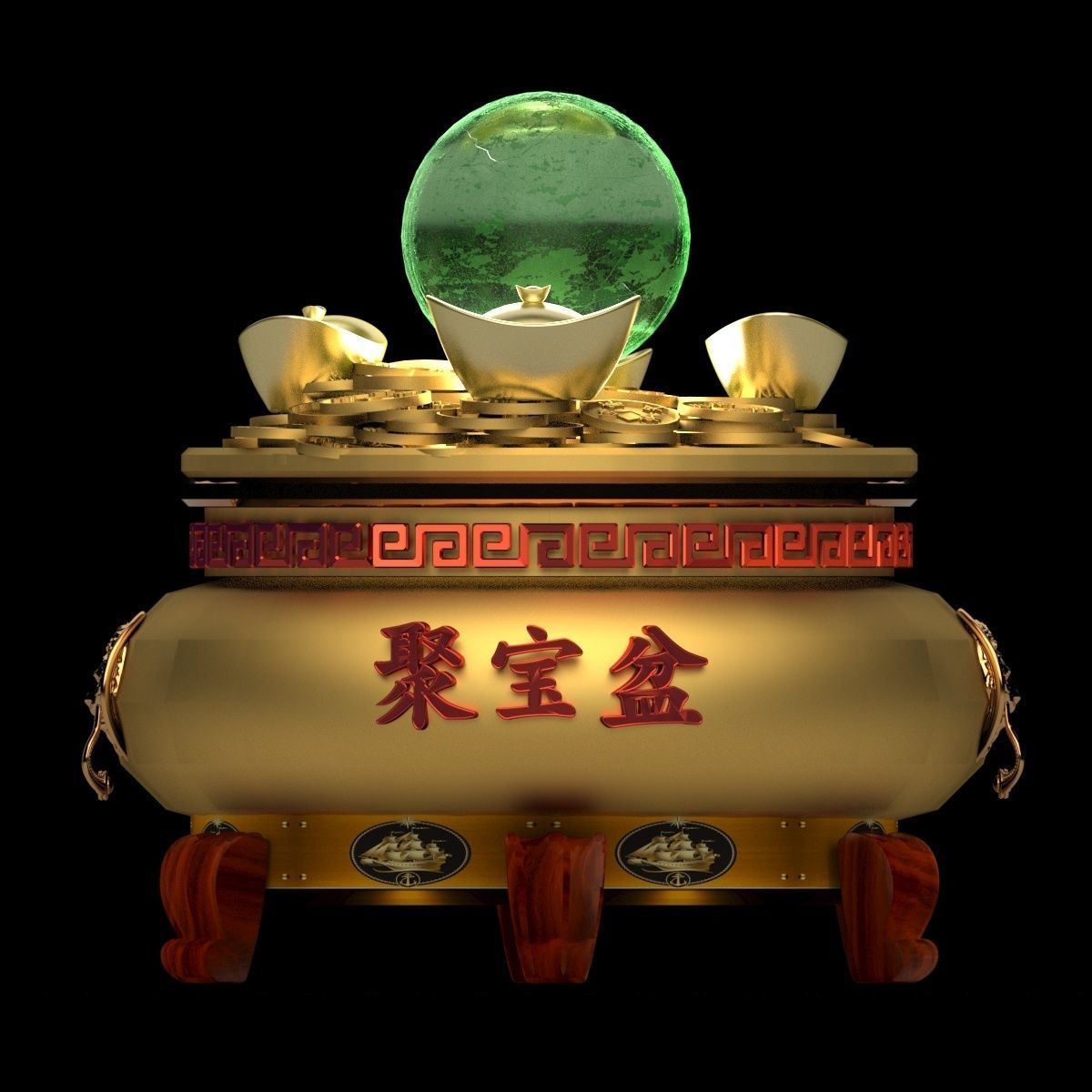 Chinese gold Ingot  pot  3D model_2