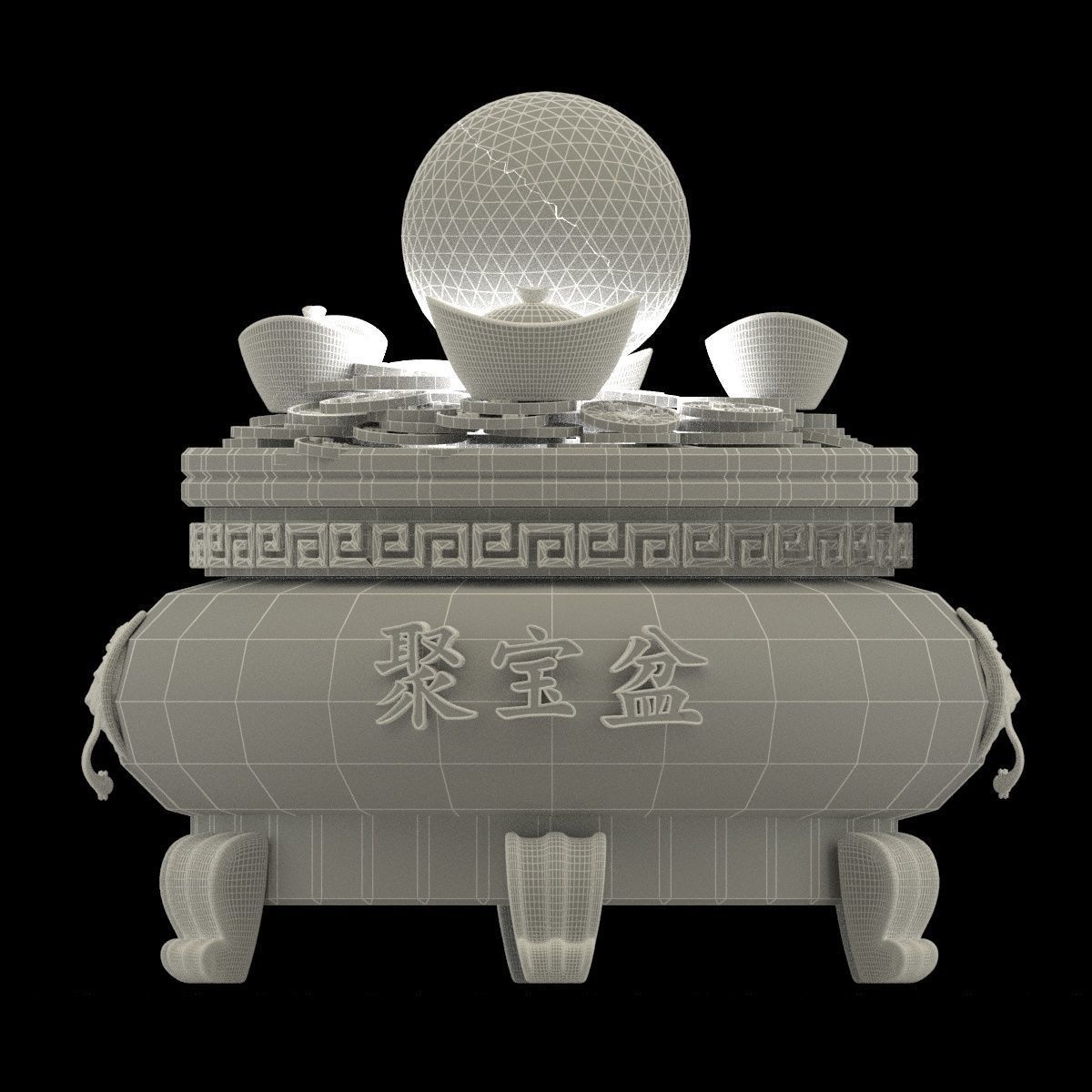 Chinese gold Ingot  pot  3D model_5