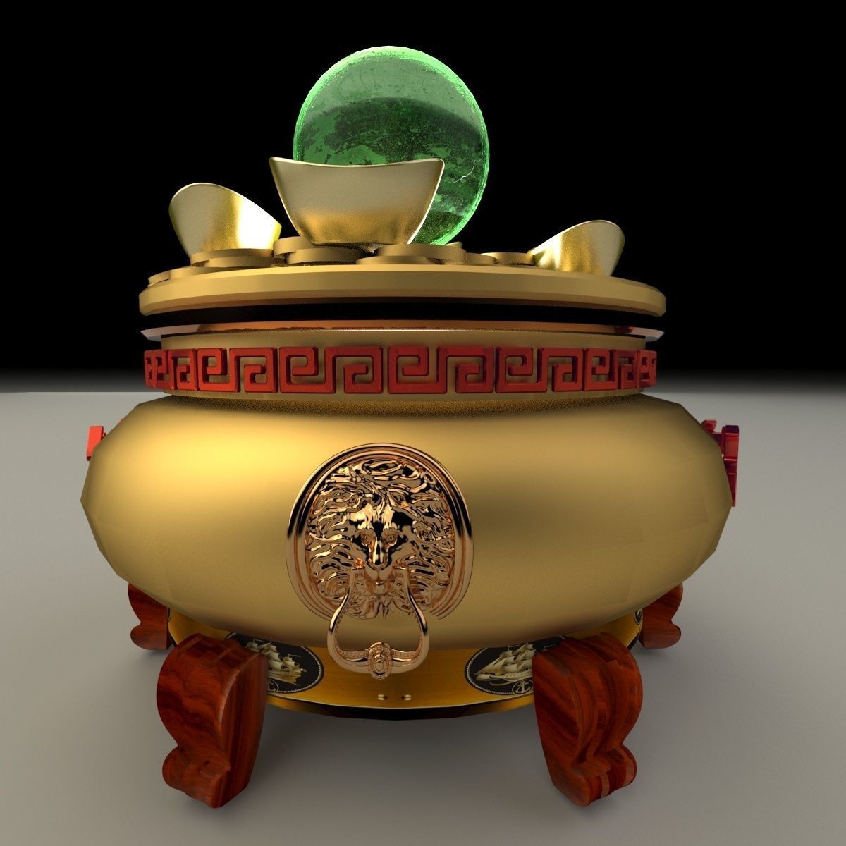Chinese gold Ingot  pot  3D model_1