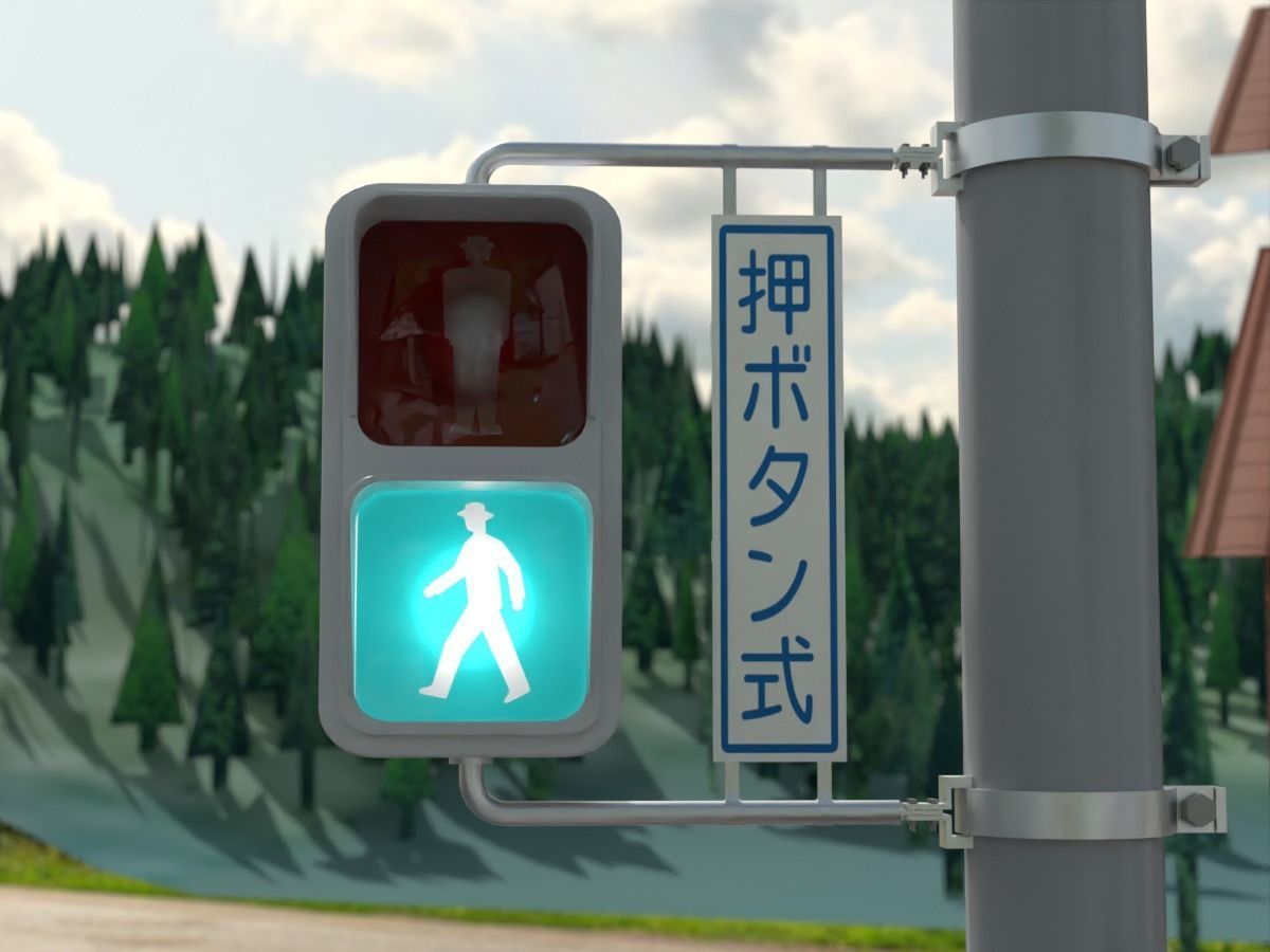 Japanese Crosswalk Signal Incandescent Low-poly 3D model_1