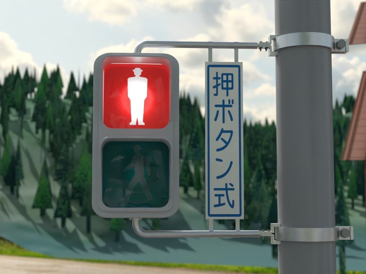 Japanese Crosswalk Signal Incandescent Low-poly 3D model_2