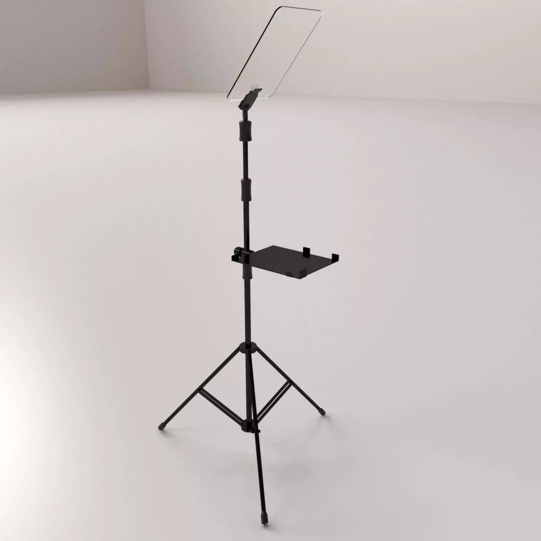 Teleprompter tripod with light stand 3D model_0