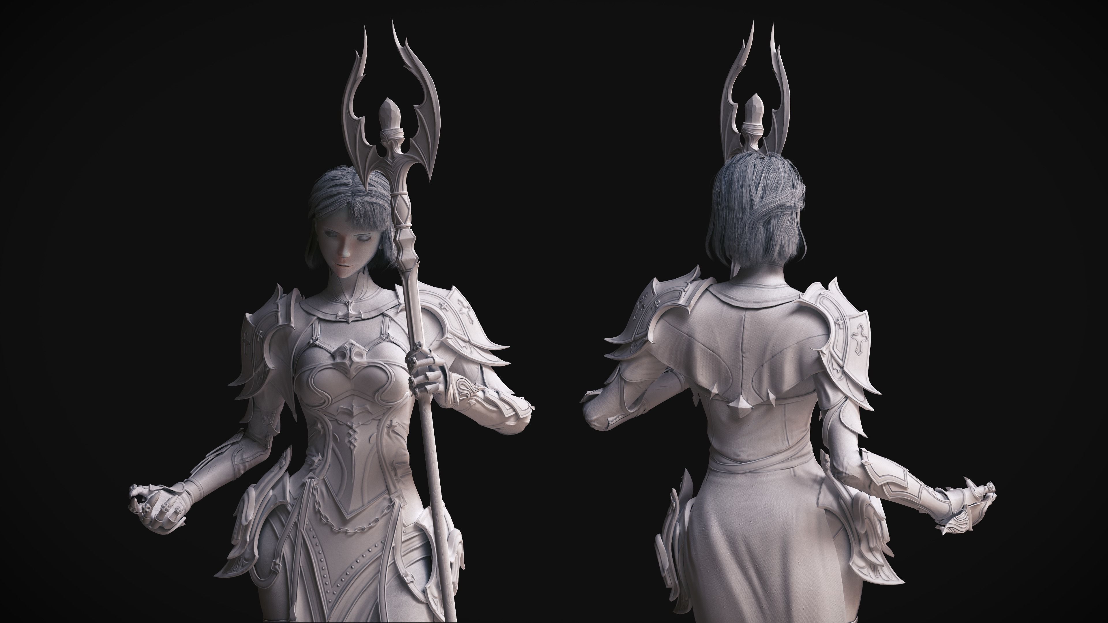 Knight girl Low-poly 3D model_12