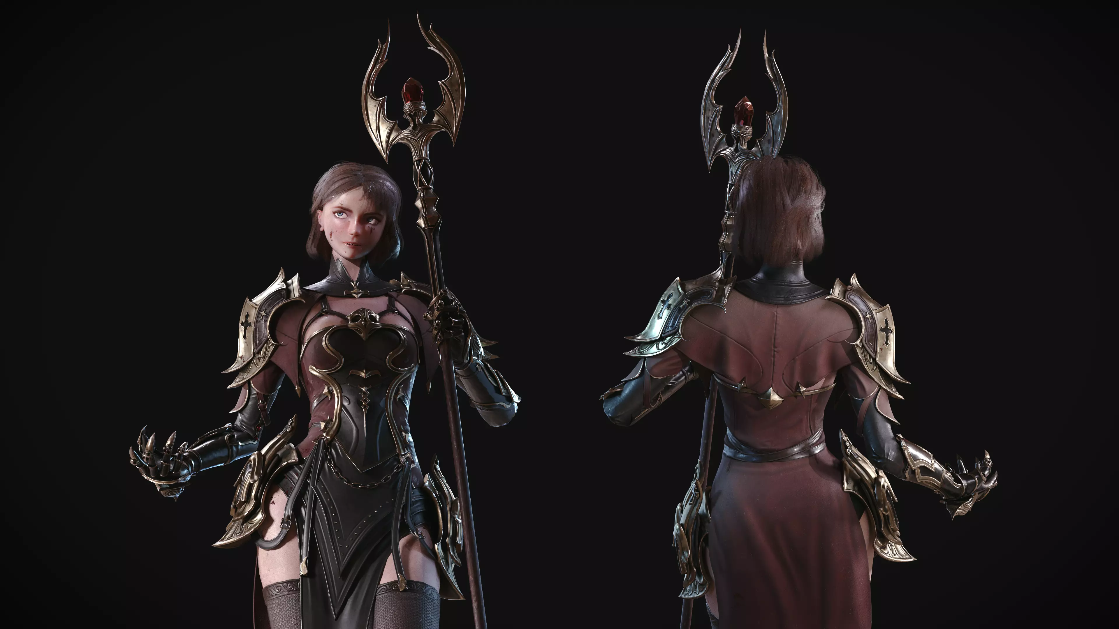 Knight girl Low-poly 3D model_0