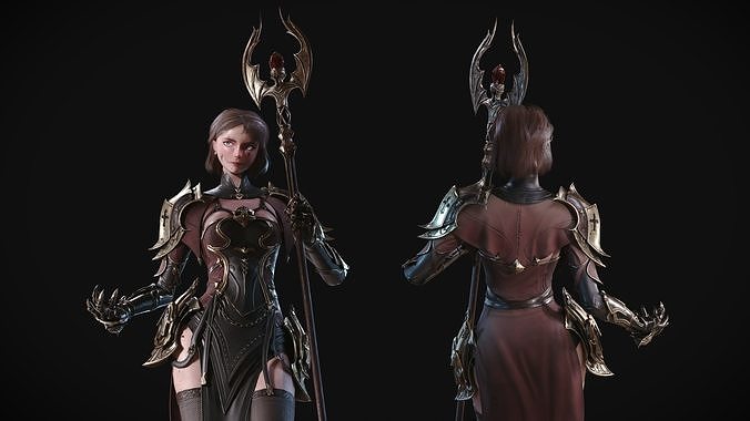 Knight girl Low-poly 3D model