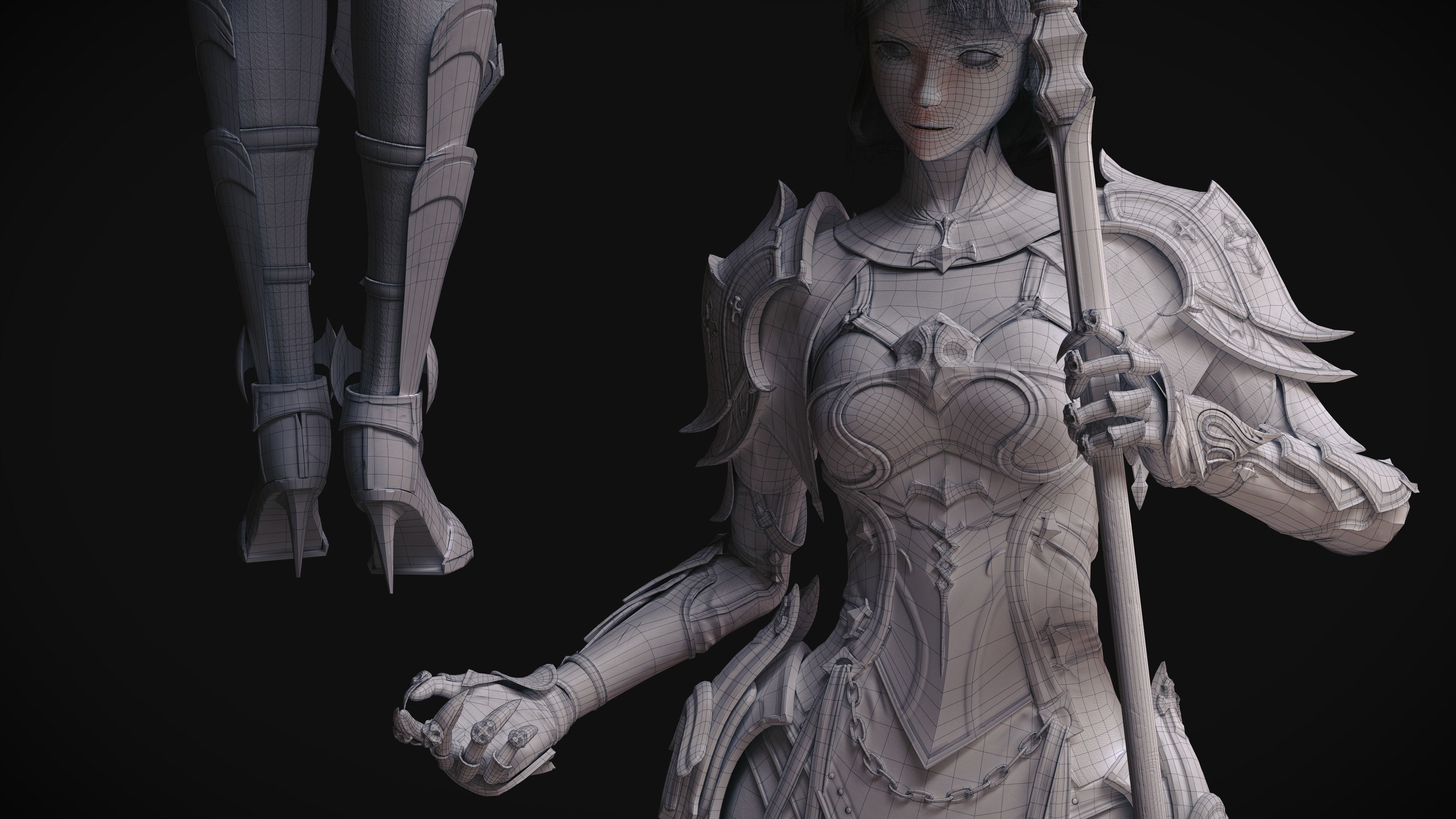 Knight girl Low-poly 3D model_14