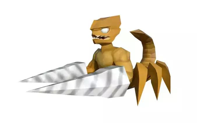 Scorpion golden man holding sword Low-poly 3D model
