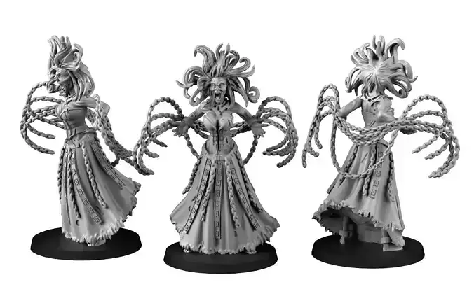 Banshee three figurines with long hair 3D print model