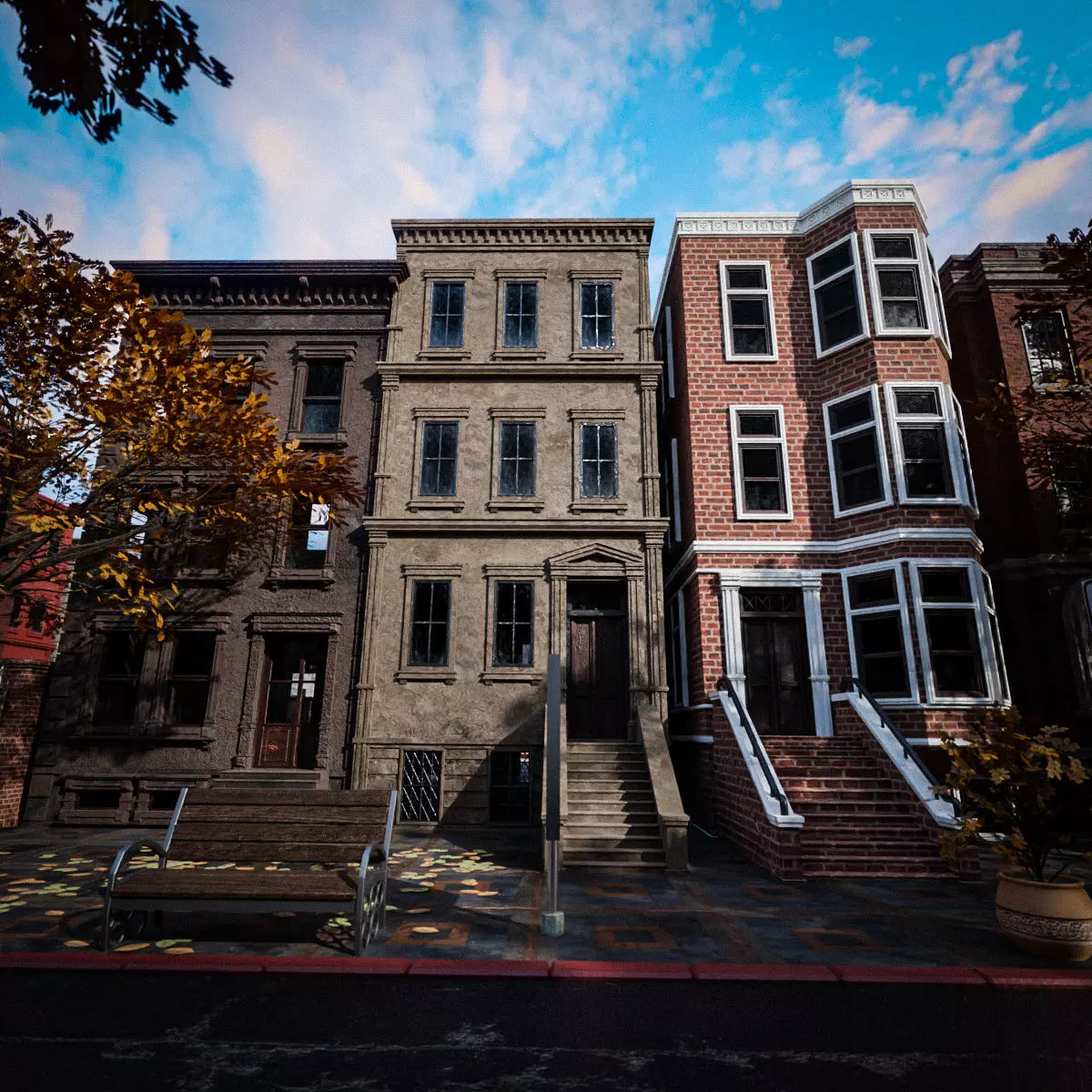 BROOKLYN BROWNSTONE REGULAR OLD BUILDING 002 Low-poly 3D model