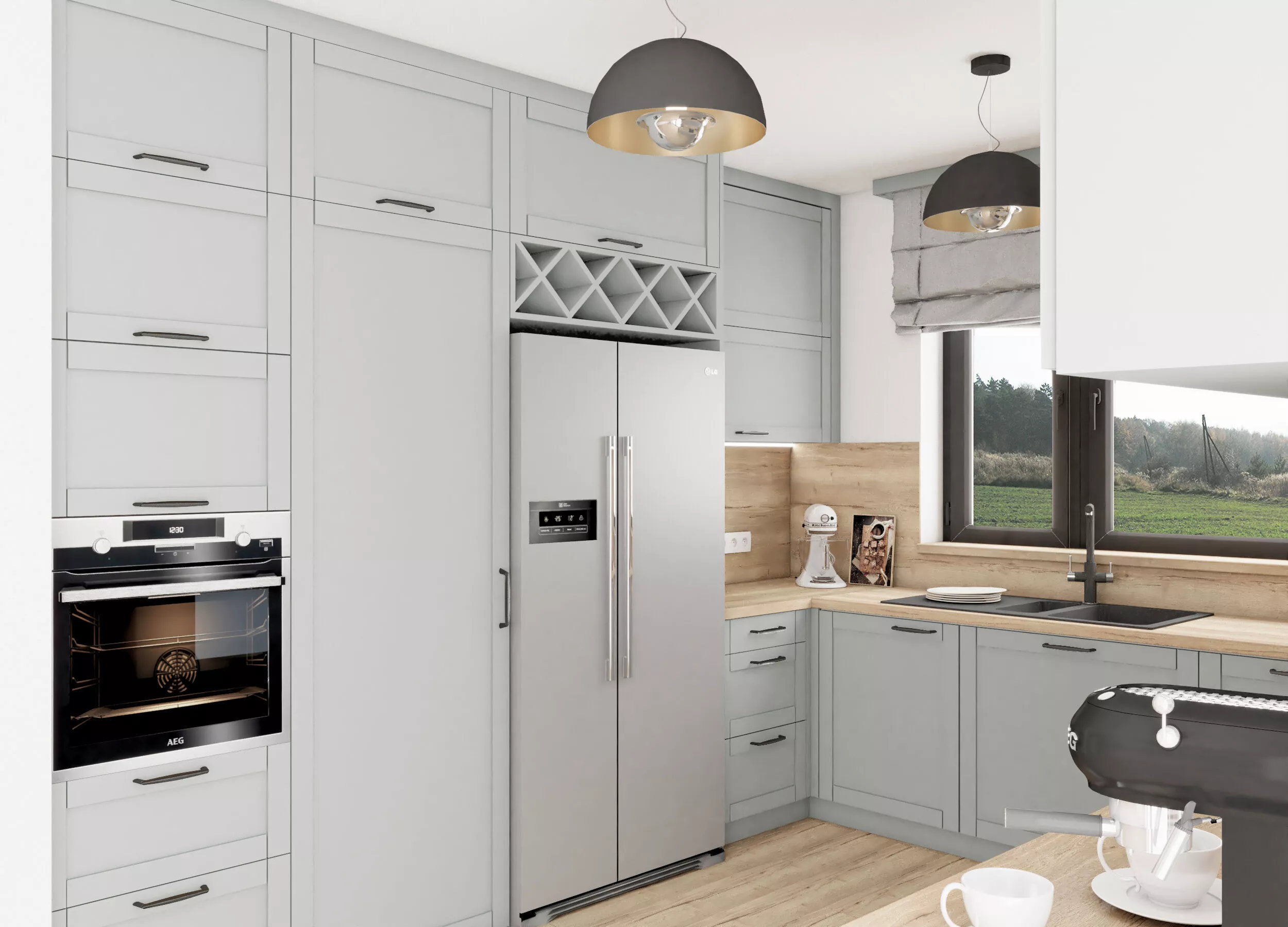Grey Classic Kitchen Dust Grey Full kitchen scene 3D model