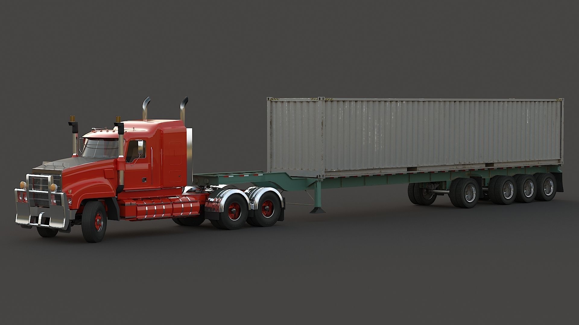 Industrial Truck with Trailers Low-poly 3D model_9
