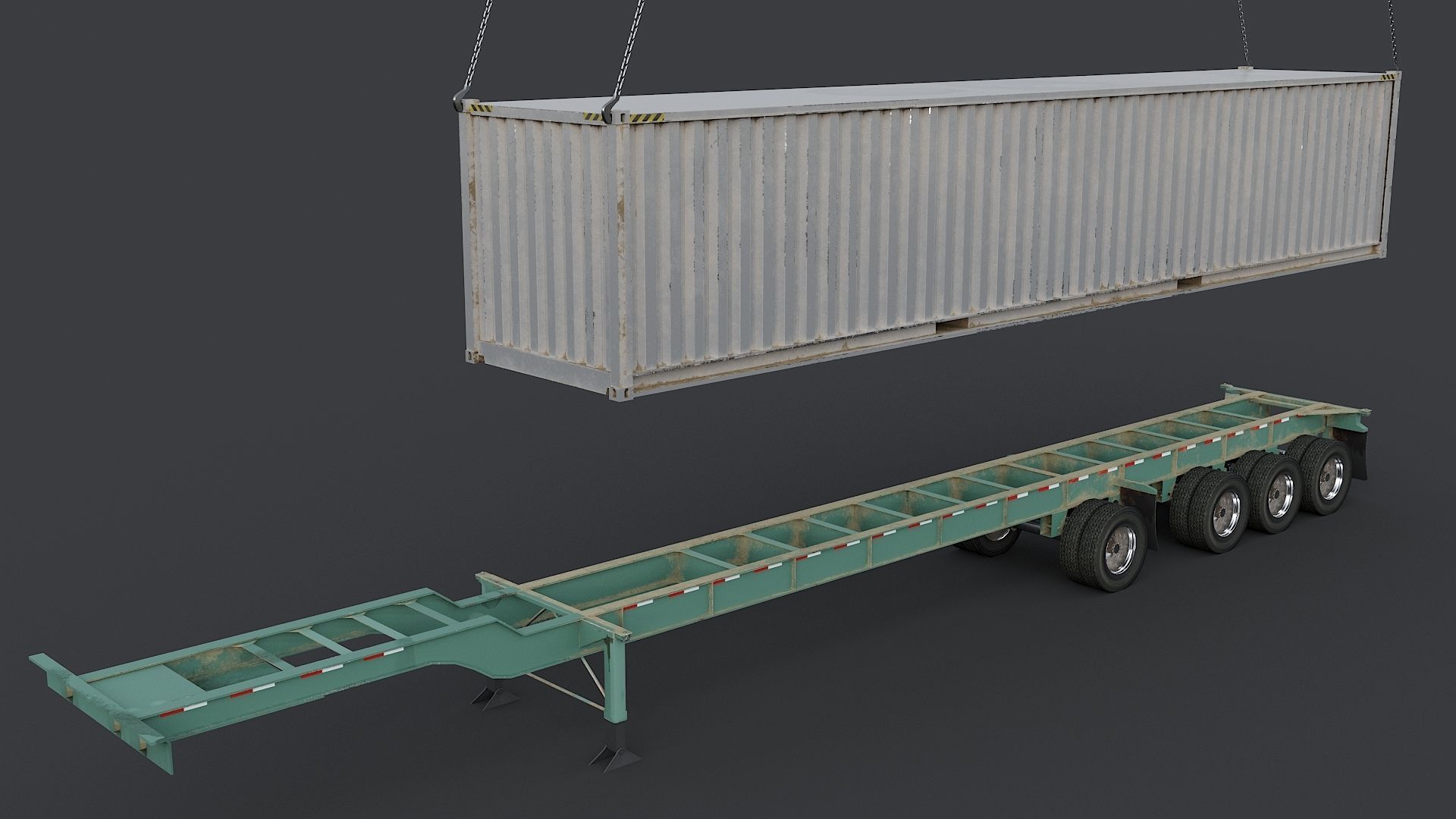 Industrial Truck with Trailers Low-poly 3D model_10