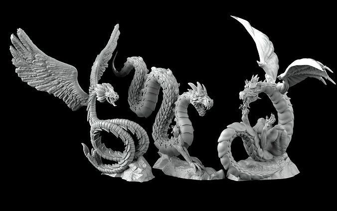 Wyrms three statues of dragons 3D print model