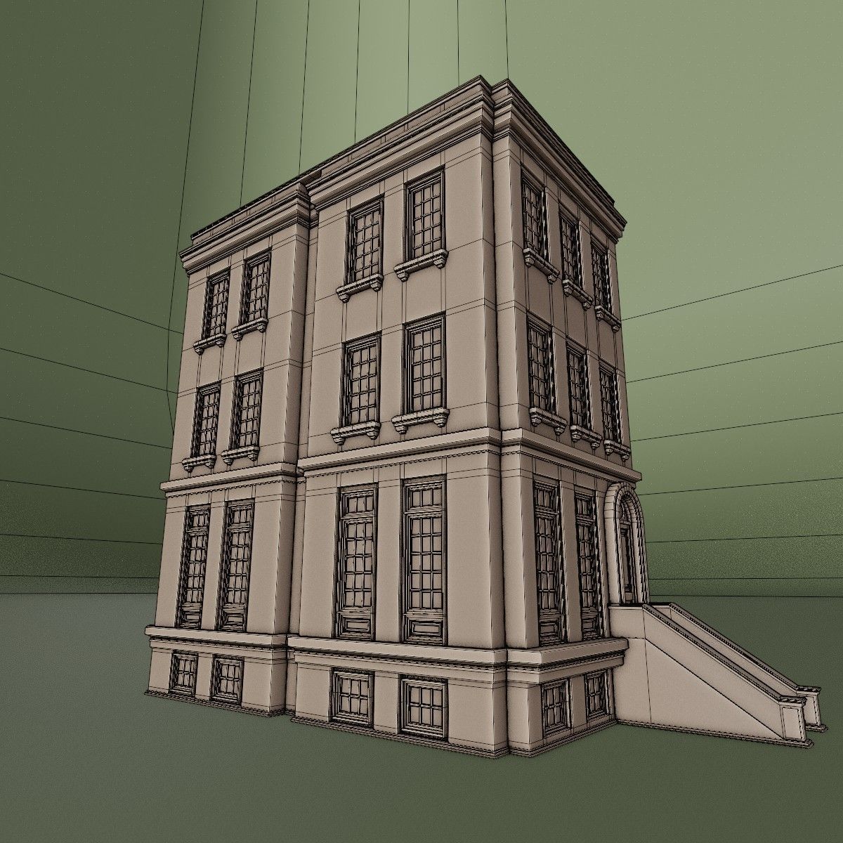 BROOKLYN BROWNSTONE REGULAR OLD BUILDING 004 Low-poly 3D model_15