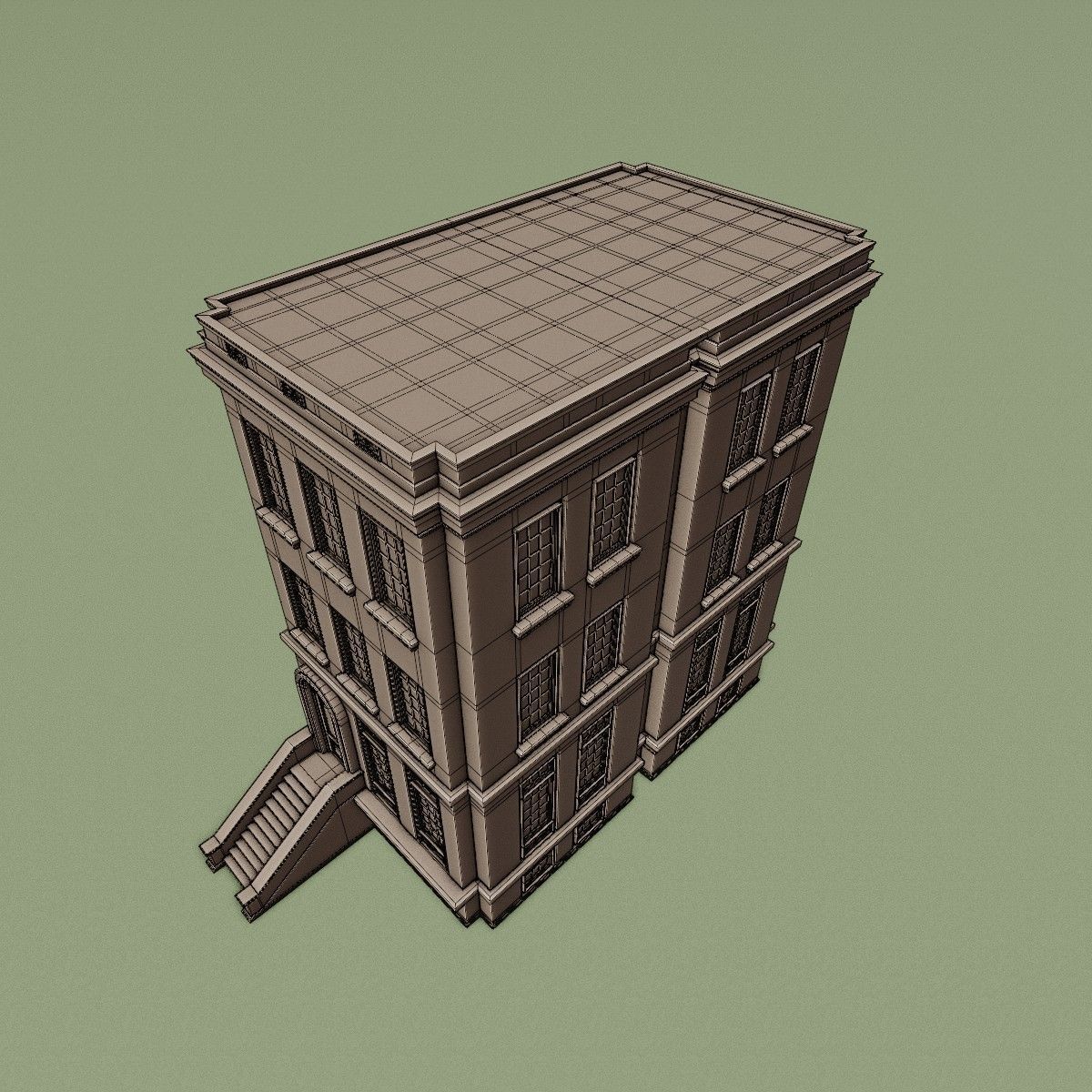BROOKLYN BROWNSTONE REGULAR OLD BUILDING 004 Low-poly 3D model_18