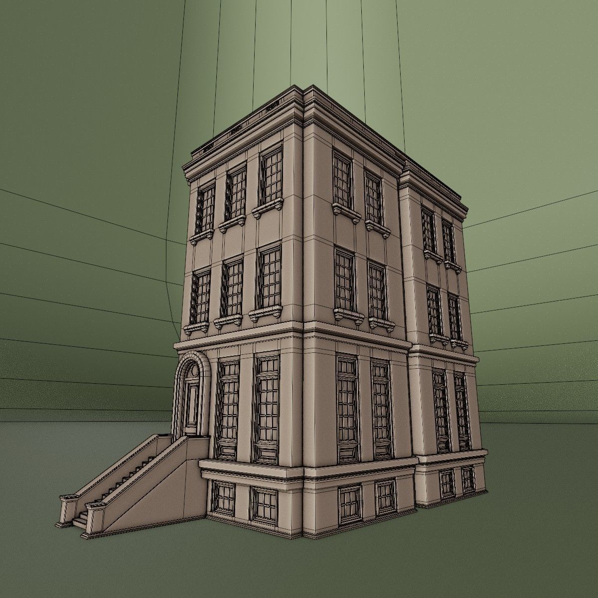BROOKLYN BROWNSTONE REGULAR OLD BUILDING 004 Low-poly 3D model_14