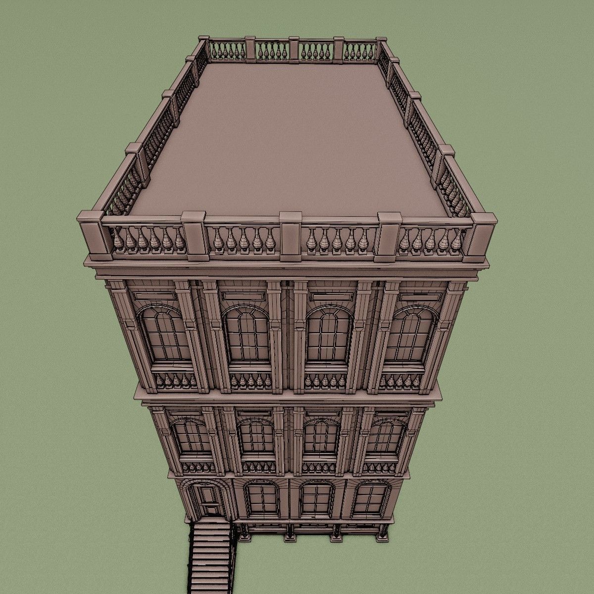 BROOKLYN BROWNSTONE REGULAR OLD BUILDING 005 Low-poly 3D model_17