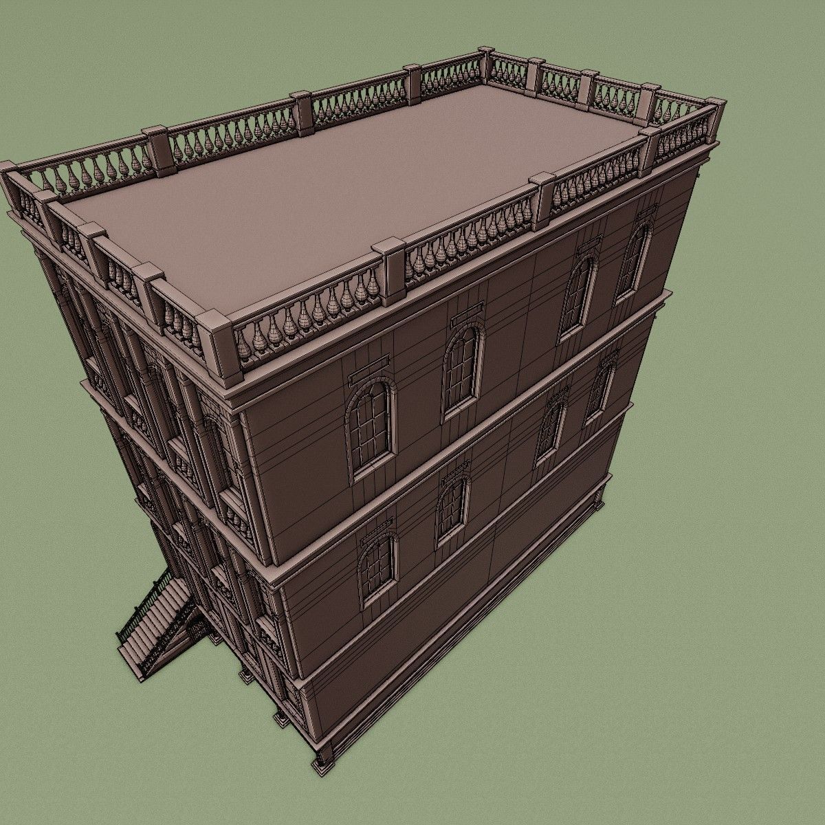 BROOKLYN BROWNSTONE REGULAR OLD BUILDING 005 Low-poly 3D model_19