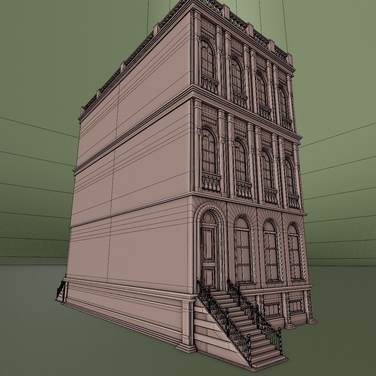 BROOKLYN BROWNSTONE REGULAR OLD BUILDING 005 Low-poly 3D model_18