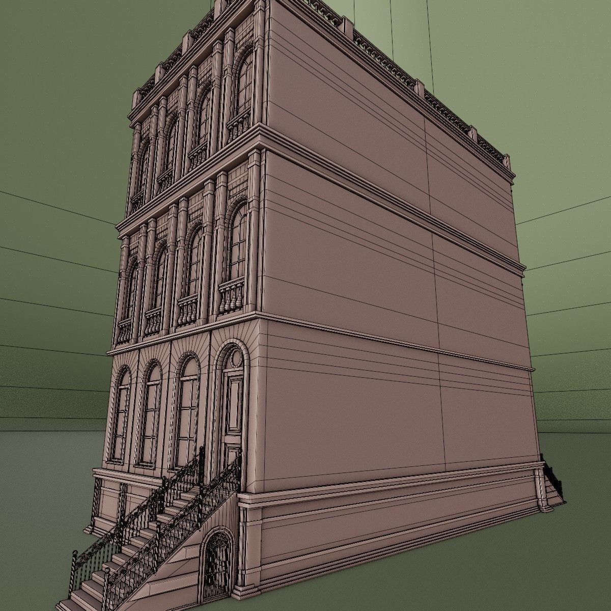BROOKLYN BROWNSTONE REGULAR OLD BUILDING 005 Low-poly 3D model_14