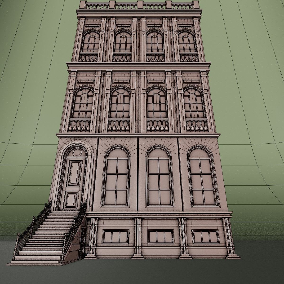 BROOKLYN BROWNSTONE REGULAR OLD BUILDING 005 Low-poly 3D model_12
