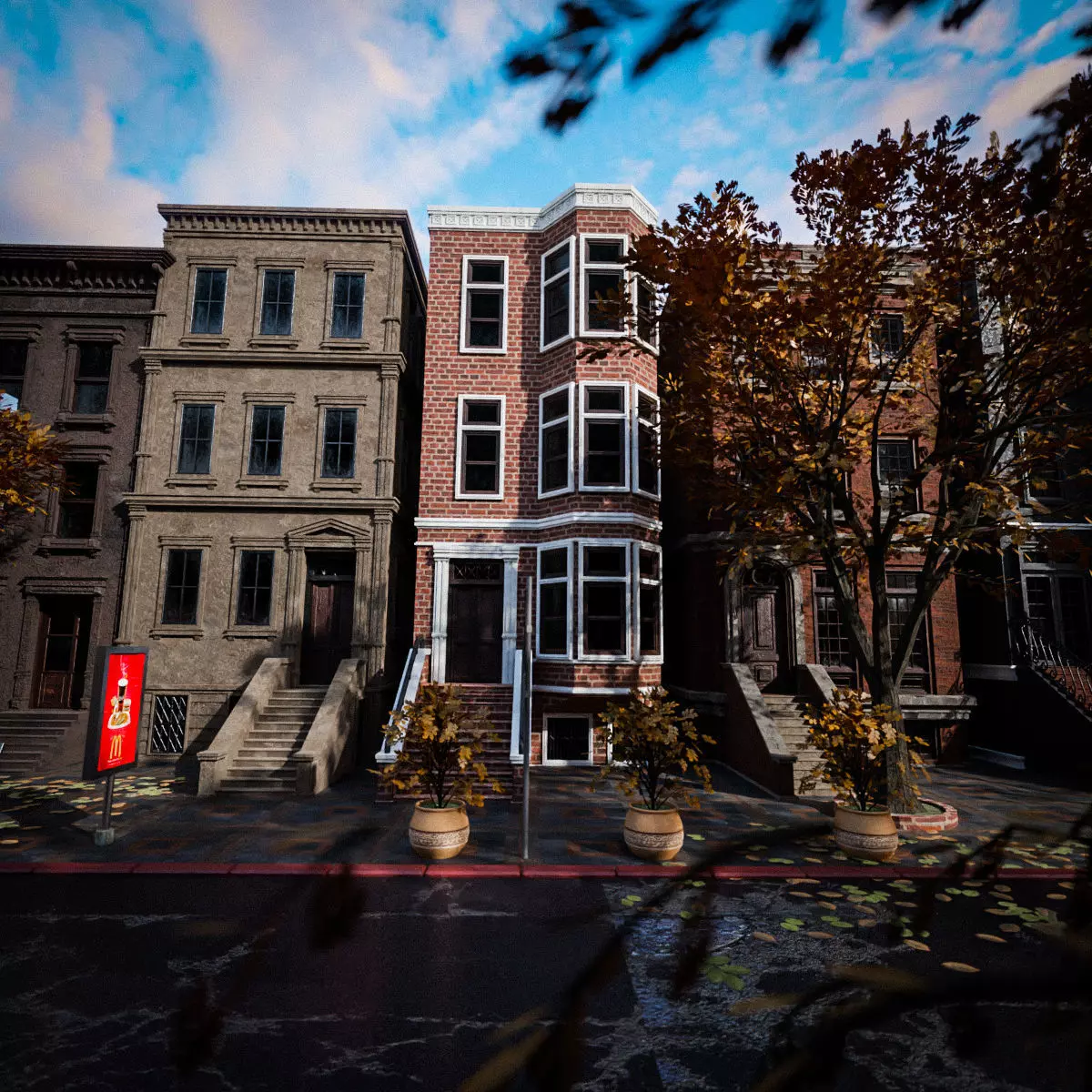 BROOKLYN BROWNSTONE REGULAR OLD BUILDING 007 Low-poly 3D model