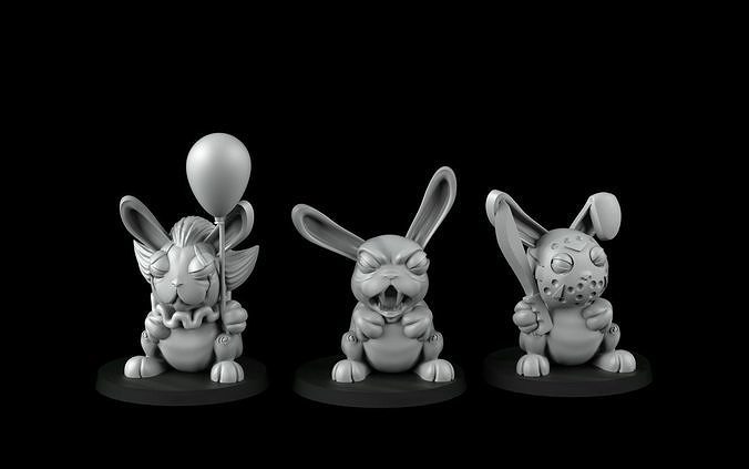 Rabbits three rabbit figurines 3D print model