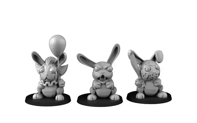 Rabbits three rabbit figurines 3D print model